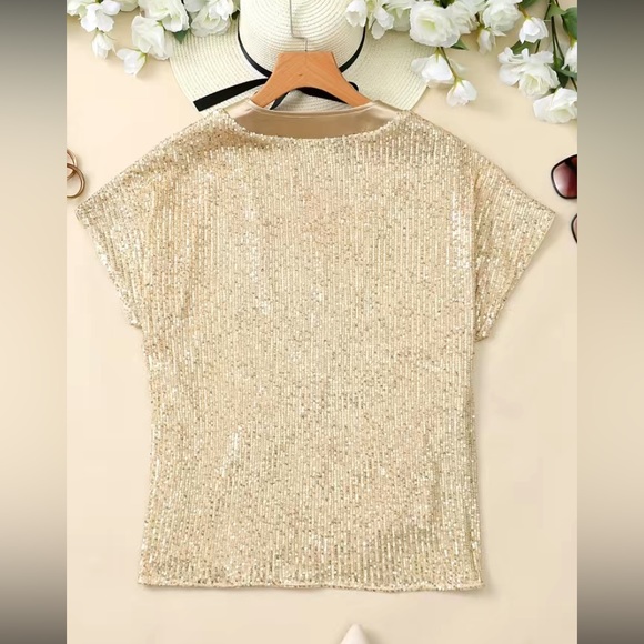 Luxe hold notched neck party sequins blouse - Picture 3 of 5